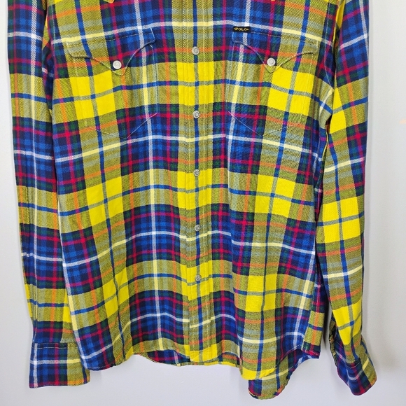 Vtg Polo Country Ralph Lauren Plaid Flannel Shirt Snap Button Mens Size Medium - Picture 2 of 13